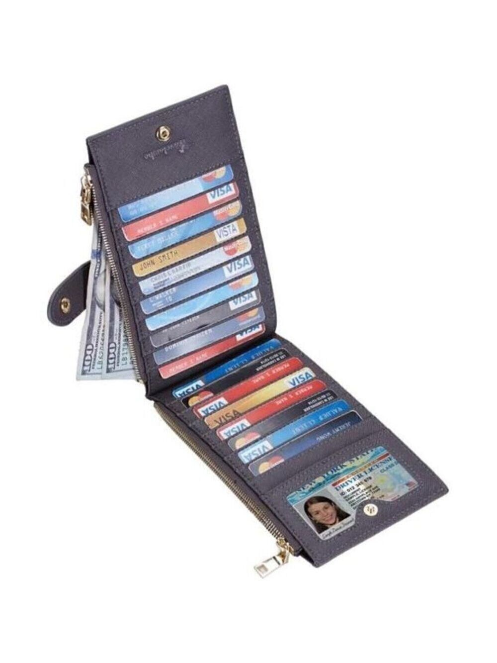 Women's Wallet RFID Blocking Bi fold Multi Card Wallet Zipper Pocket DARK GRAY